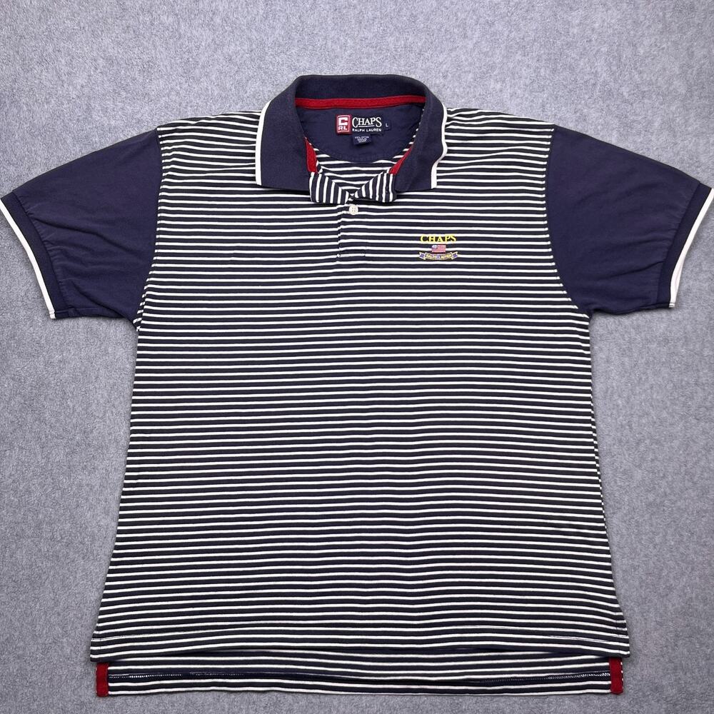 vintage chaps ralph lauren polo shirt mens large striped cotton